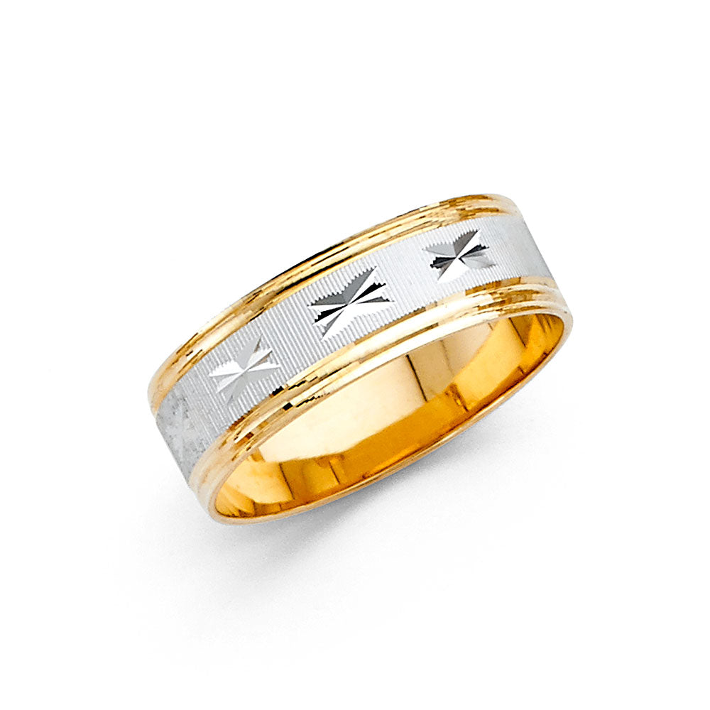 14K Two Tone Gold 6 mm Diamond Cut Wedding Band Sz 7