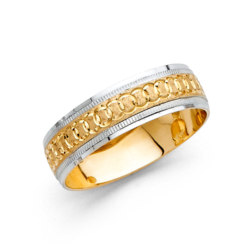 14K Two Tone Gold 6 mm Diamond Cut Wedding Band Sz 10