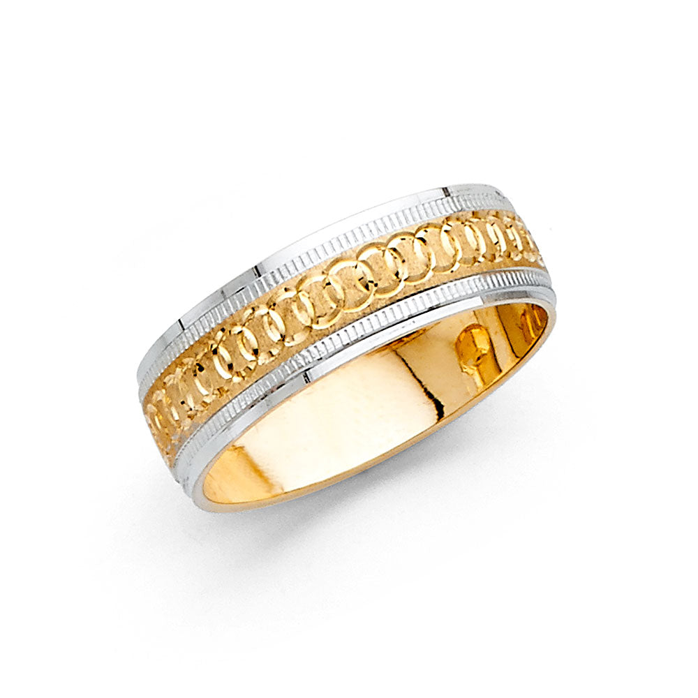 14K Two Tone Gold 6 mm Diamond Cut Wedding Band Sz 7