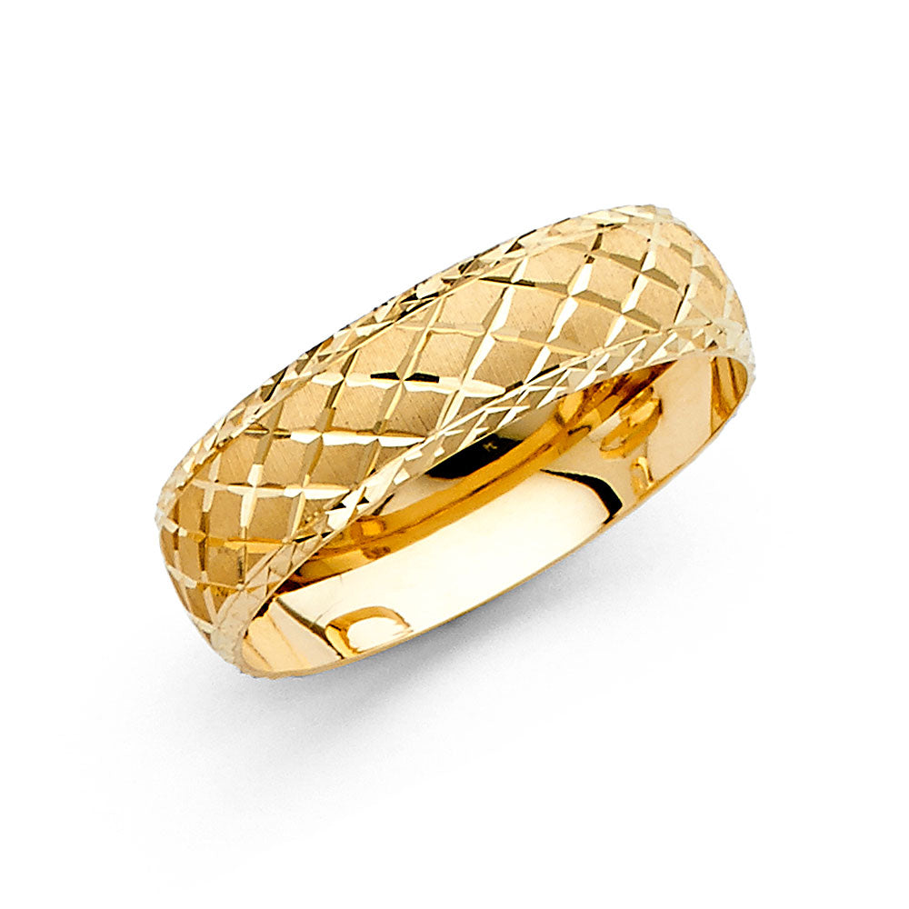 14K Yellow Gold 6 mm Diamond Cut Wedding Band Sz 10