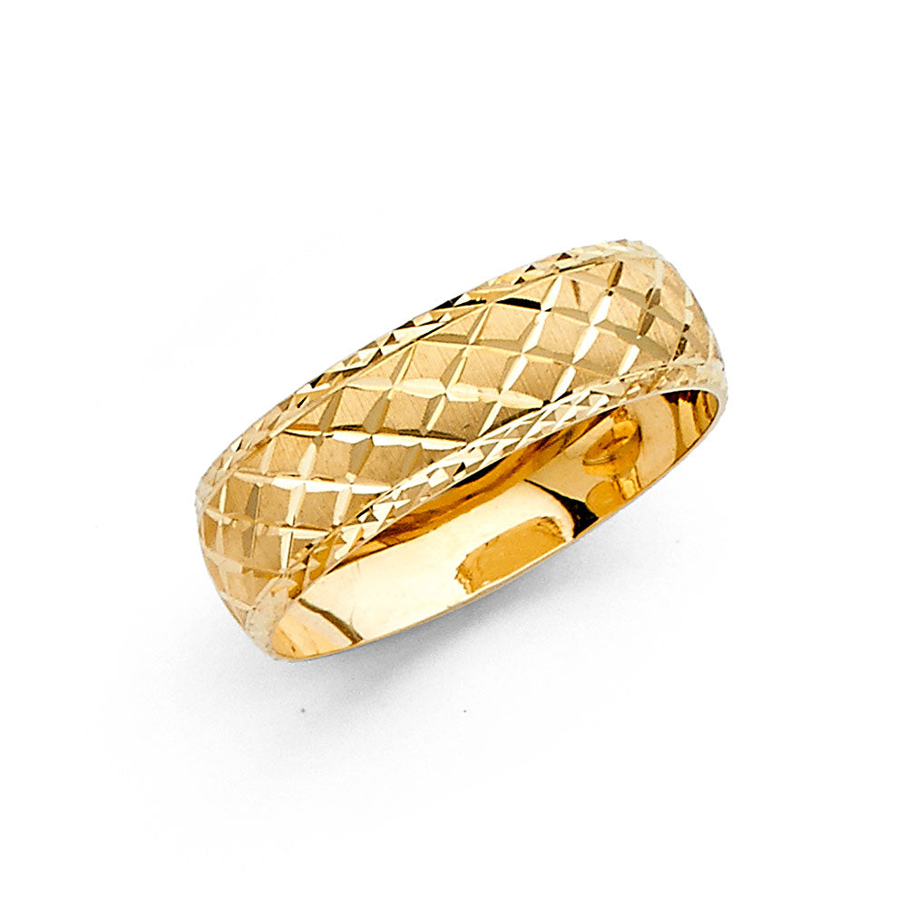 14K Yellow Gold 6 mm Diamond Cut Wedding Band Sz 7