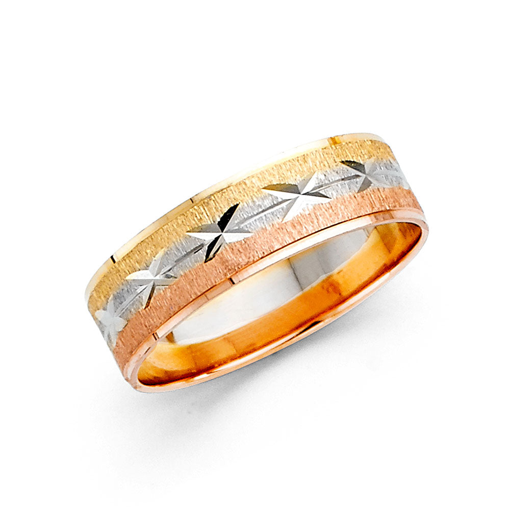 14K Yellow White Rose Gold 6 mm Diamond Cut Wedding Band Sz 10