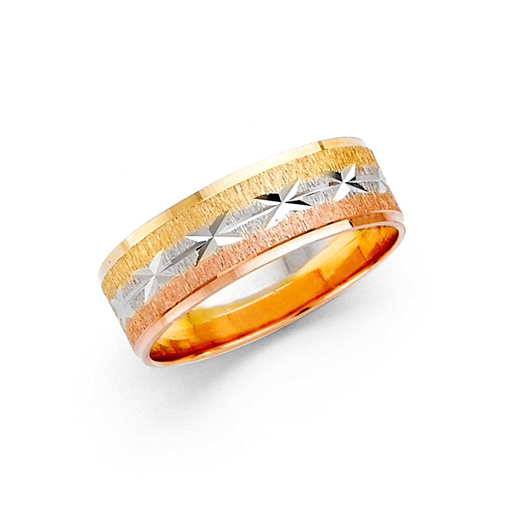 14K Yellow White Rose Gold 6 mm Diamond Cut Wedding Band Sz 7