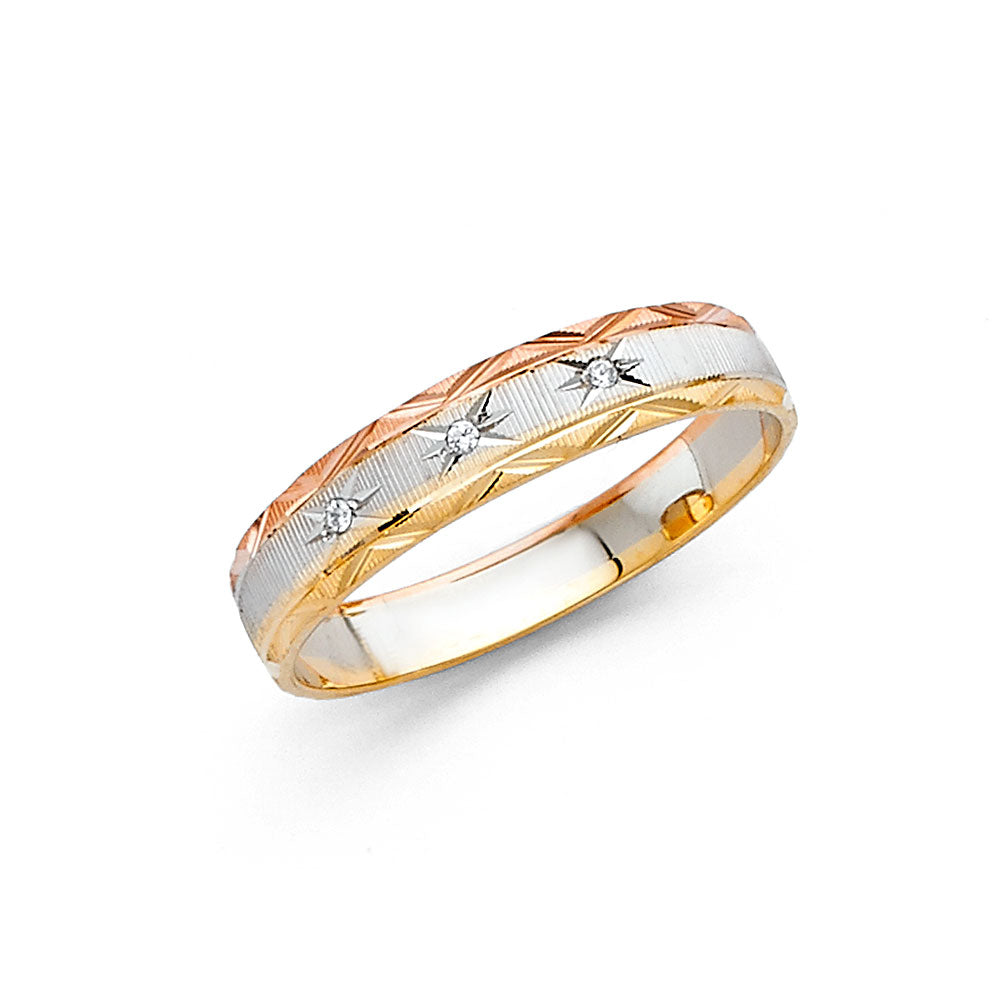 14K Yellow White Rose Gold 4 mm Diamond Cut Wedding Band Sz 7