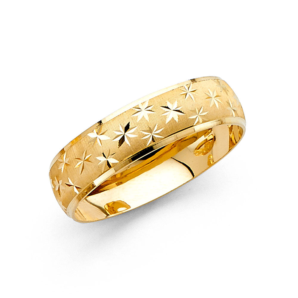 14K Yellow Gold 6 mm Diamond Cut Wedding Band Sz 10