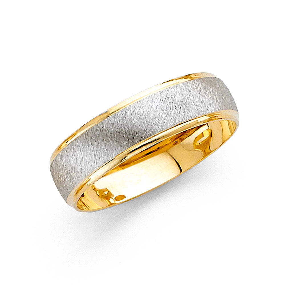 14K Two Tone Gold 6 mm F-Cut Wedding Band Sz 10