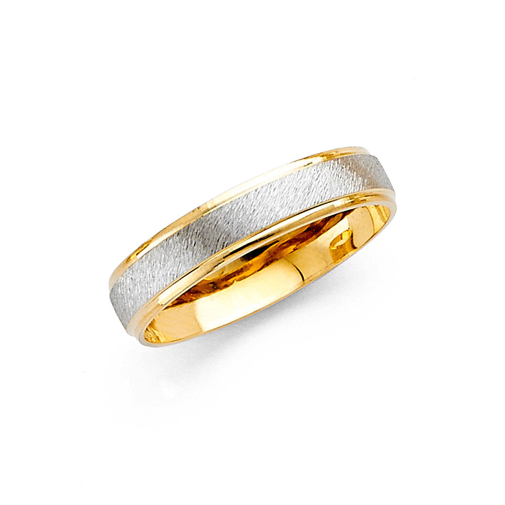 14K Two Tone Gold 4 mm F-Cut Wedding Band Sz 7