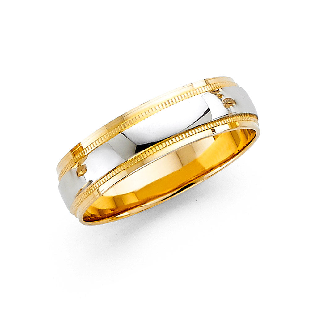 14K Two Tone Gold 6 mm Wedding Band Sz 10