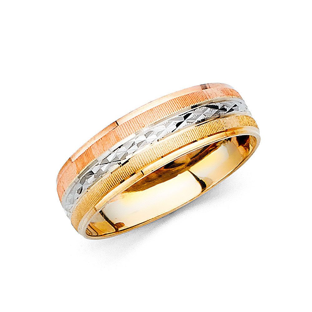 14K Yellow White Rose Gold Men Wedding Band