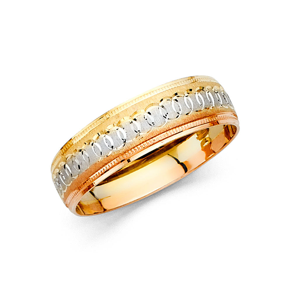 14K Yellow White Rose Gold Men Wedding Band