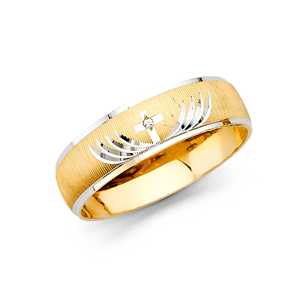 14K Two Tone Gold Men CZ Wedding Band
