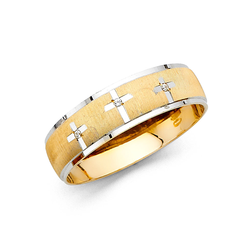 14K Two Tone Gold Men CZ Wedding Band