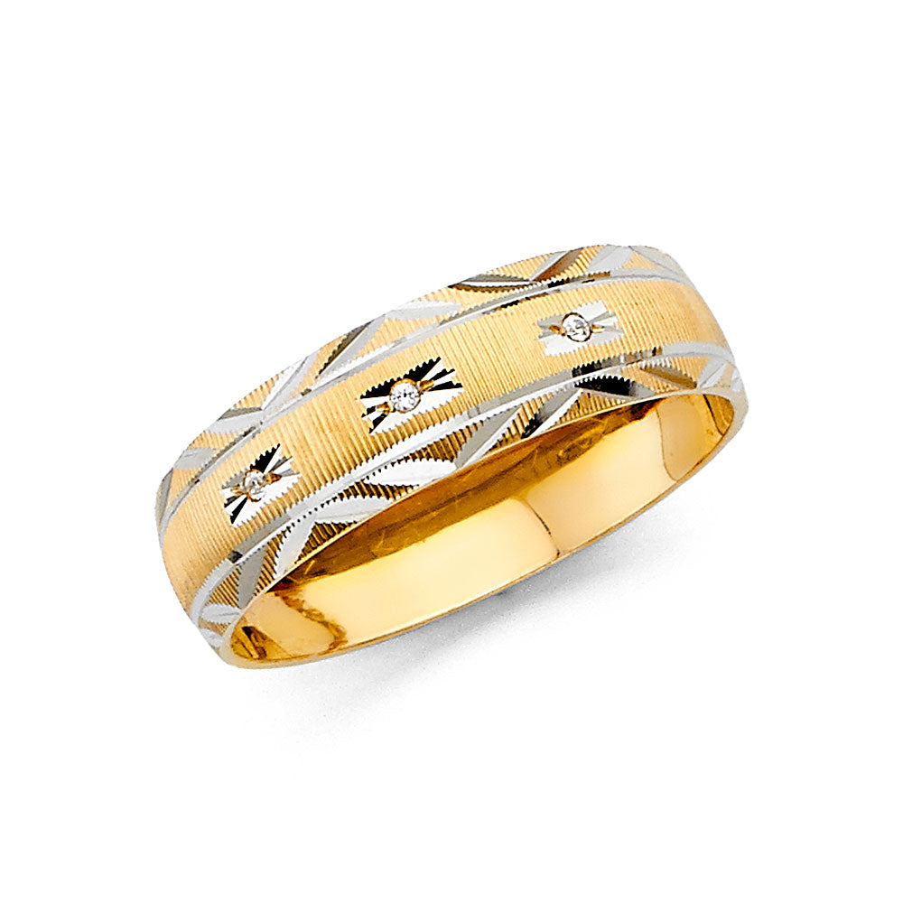 14K Two Tone Gold Men CZ Wedding Band