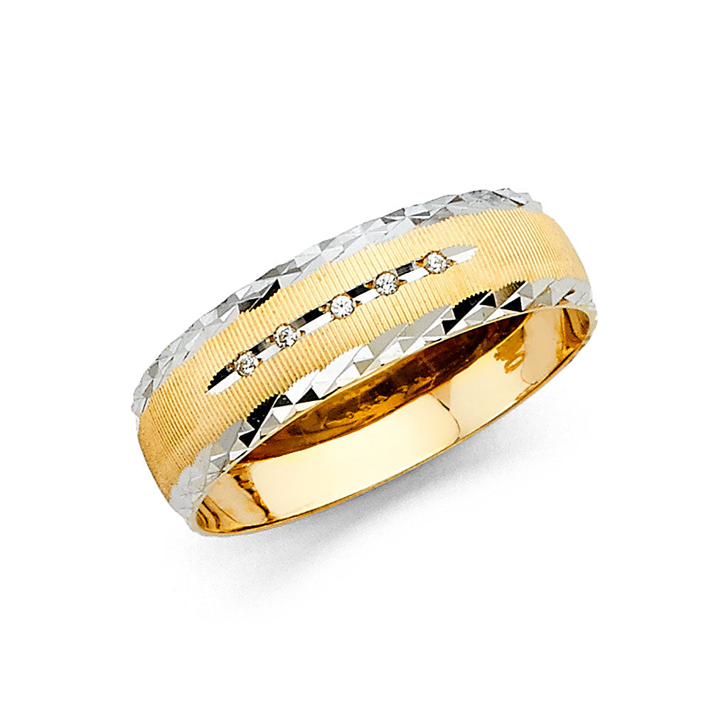 14K Two Tone Gold Men CZ Wedding Band