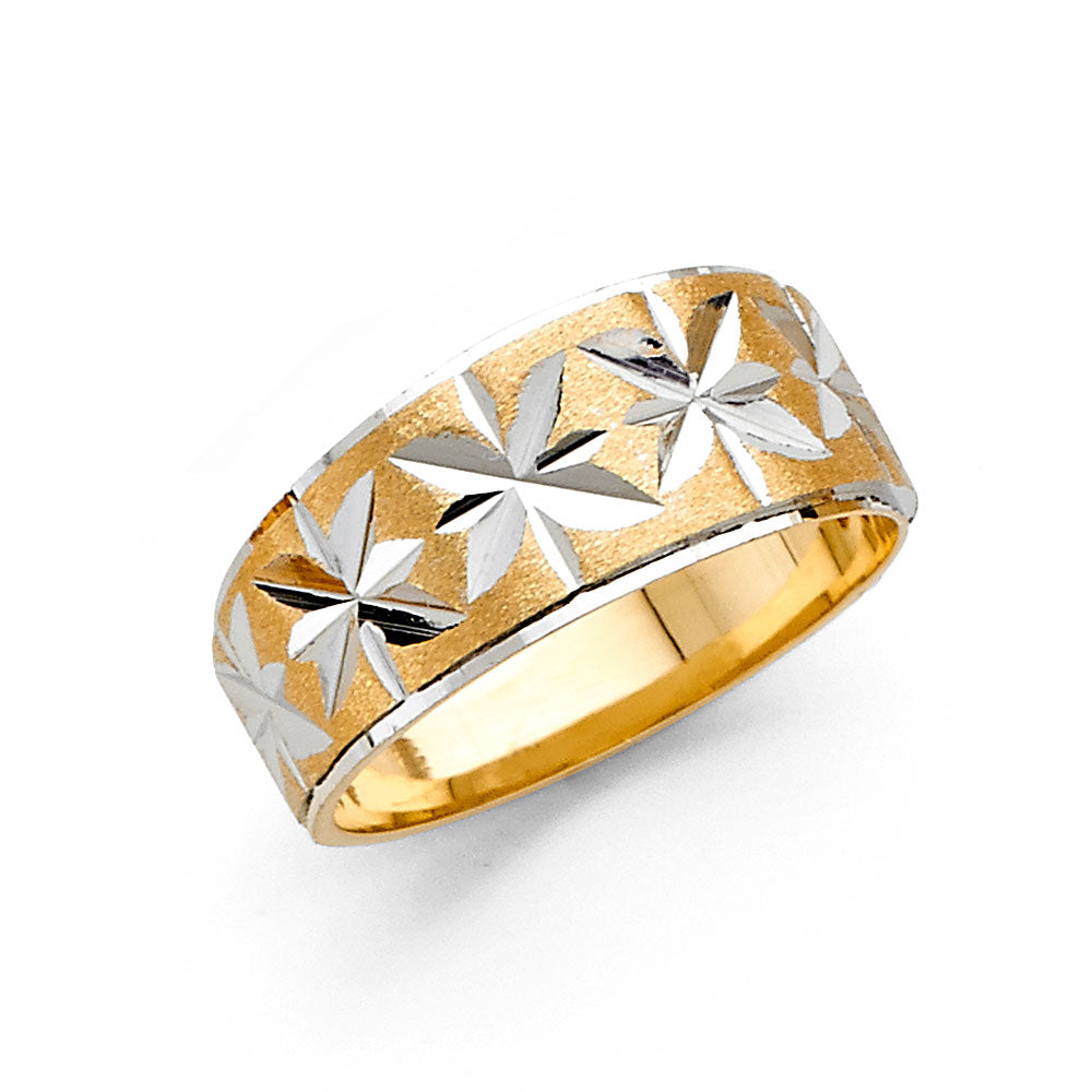 14K Two Tone Gold 8 mm Diamond Cut Tapered Wedding Bd Sz 7