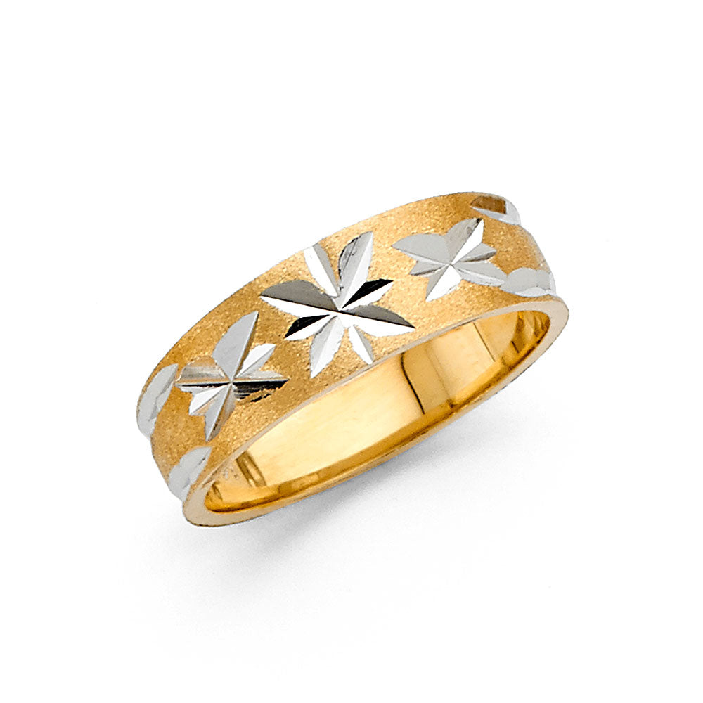 14K Two Tone Gold 6 mm Diamond Cut Tapered Wedding Bd Sz 7