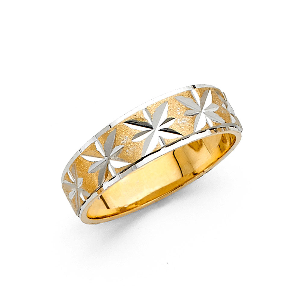 14K Two Tone Gold 6 mm Diamond Cut Tapered Wedding Bd Sz 7