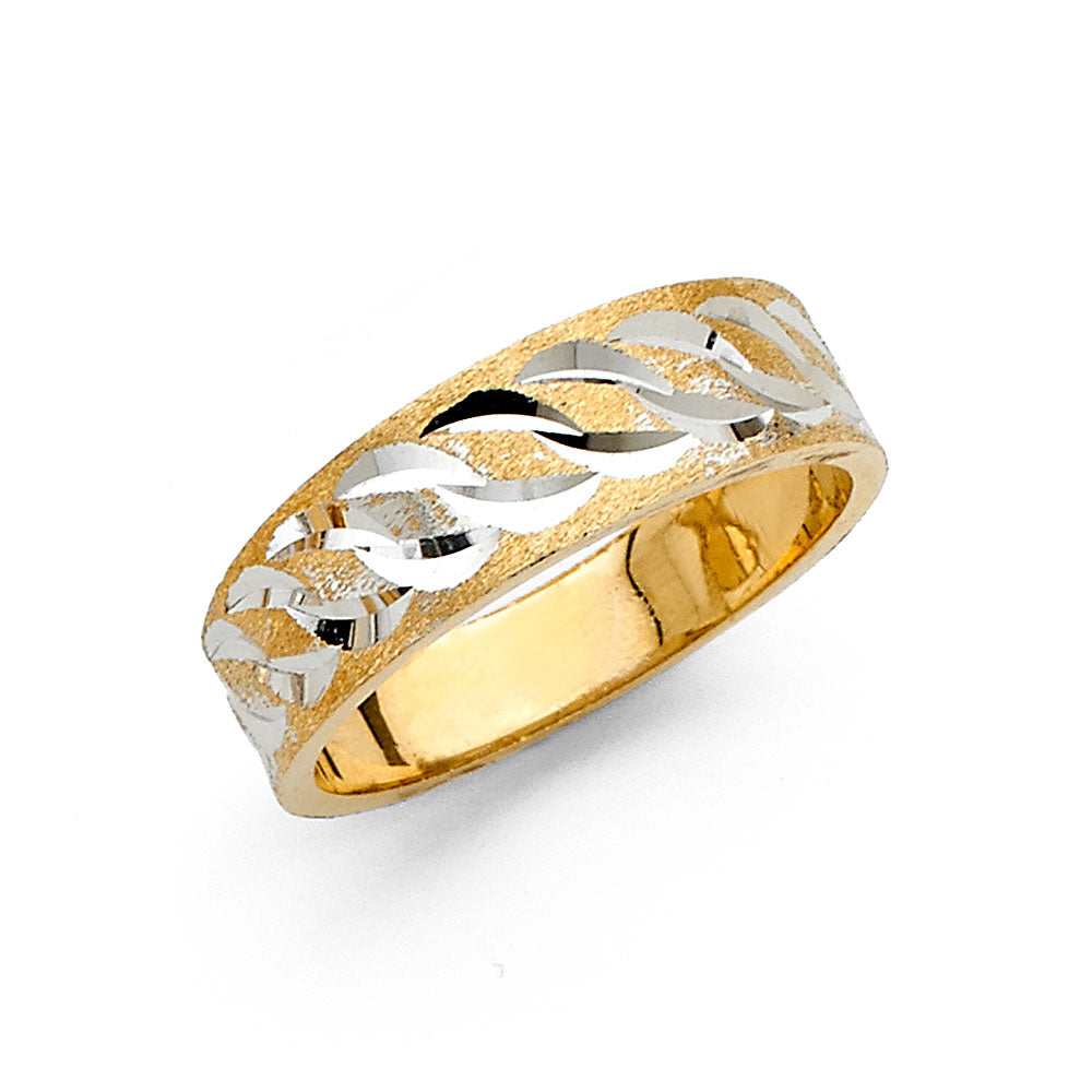 14K Two Tone Gold 6 mm Diamond Cut Tapered Wedding Bd Sz 7