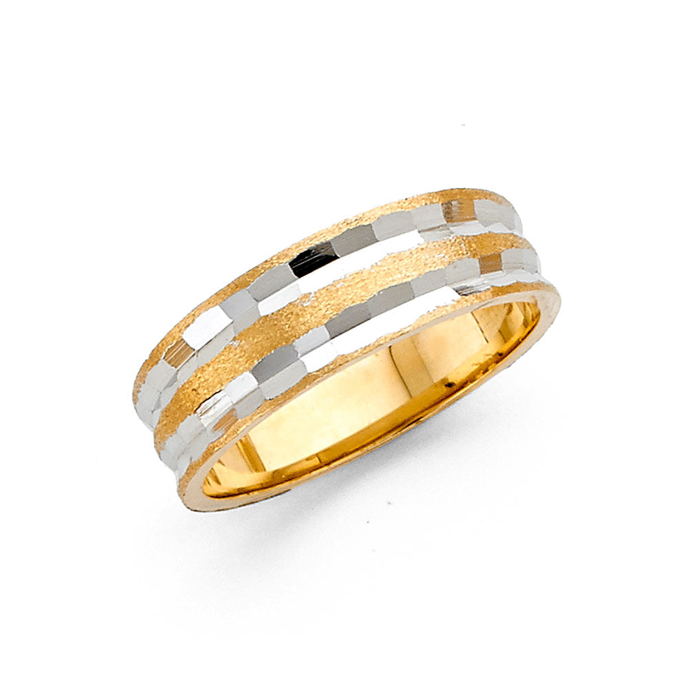14K Two Tone Gold 6 mm Diamond Cut Tapered Wedding Bd Sz 7
