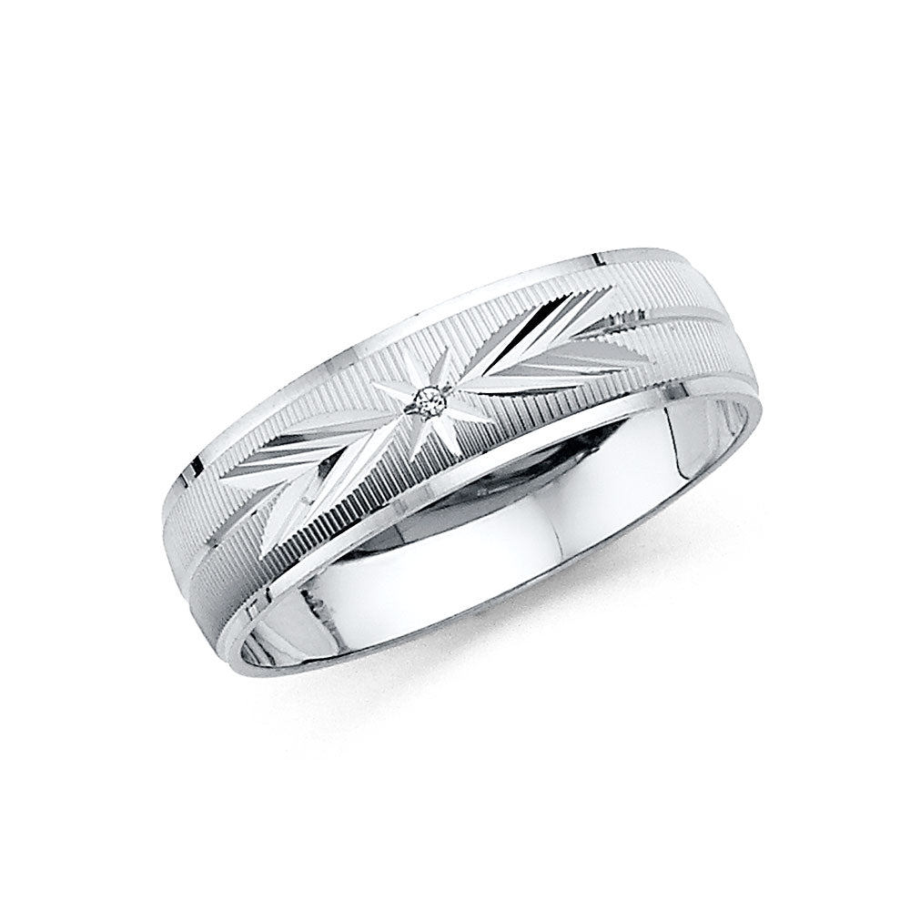 14K White Gold Men CZ Wedding Band