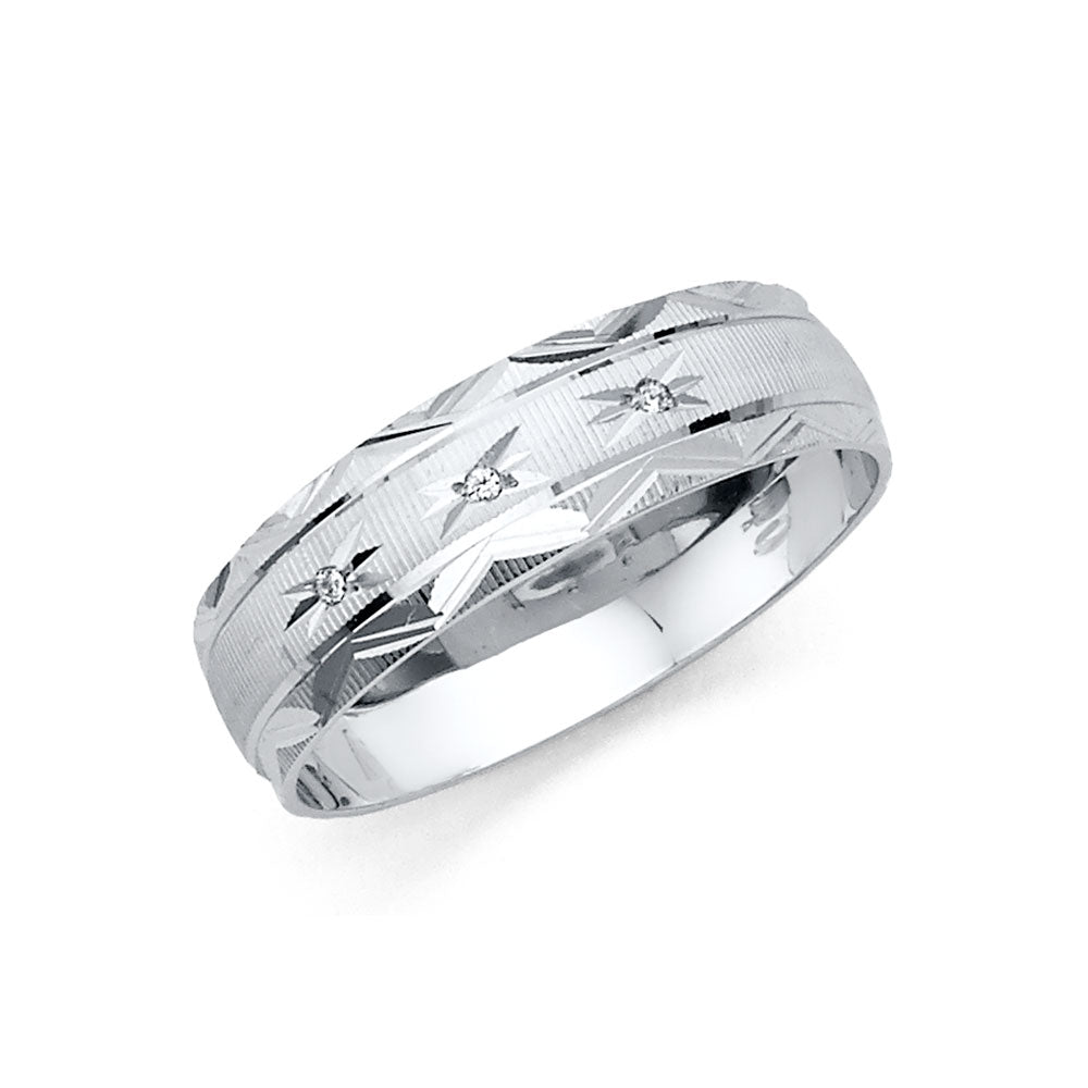 14K White Gold Men CZ Wedding Band