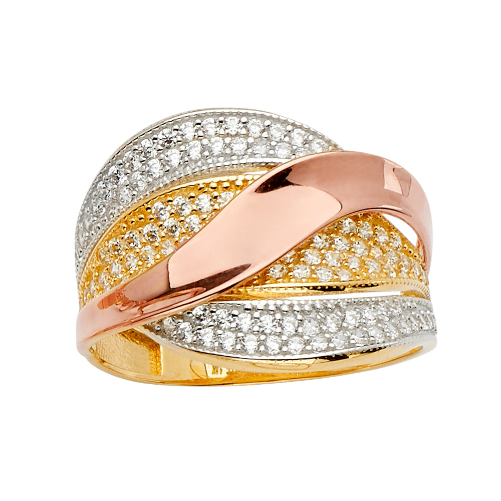 14K Yellow White Rose Gold Fancy CZ Ring