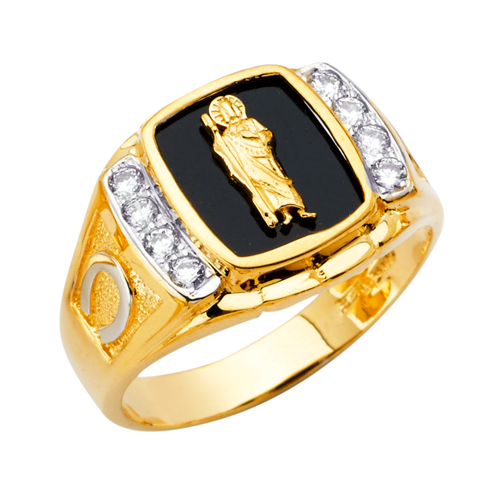 14K Yellow Gold Onyx San Jude Mens Ring