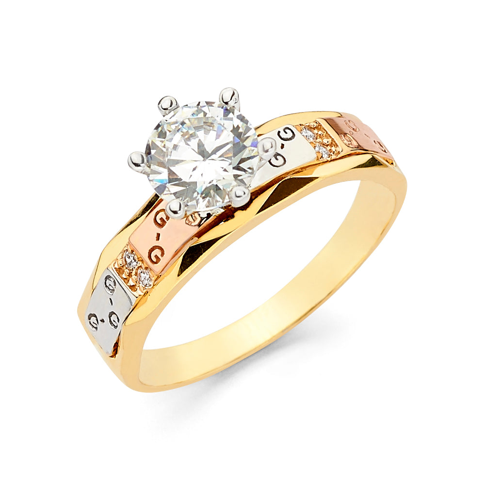 14K Yellow White Rose Gold CZ Engagement Ring