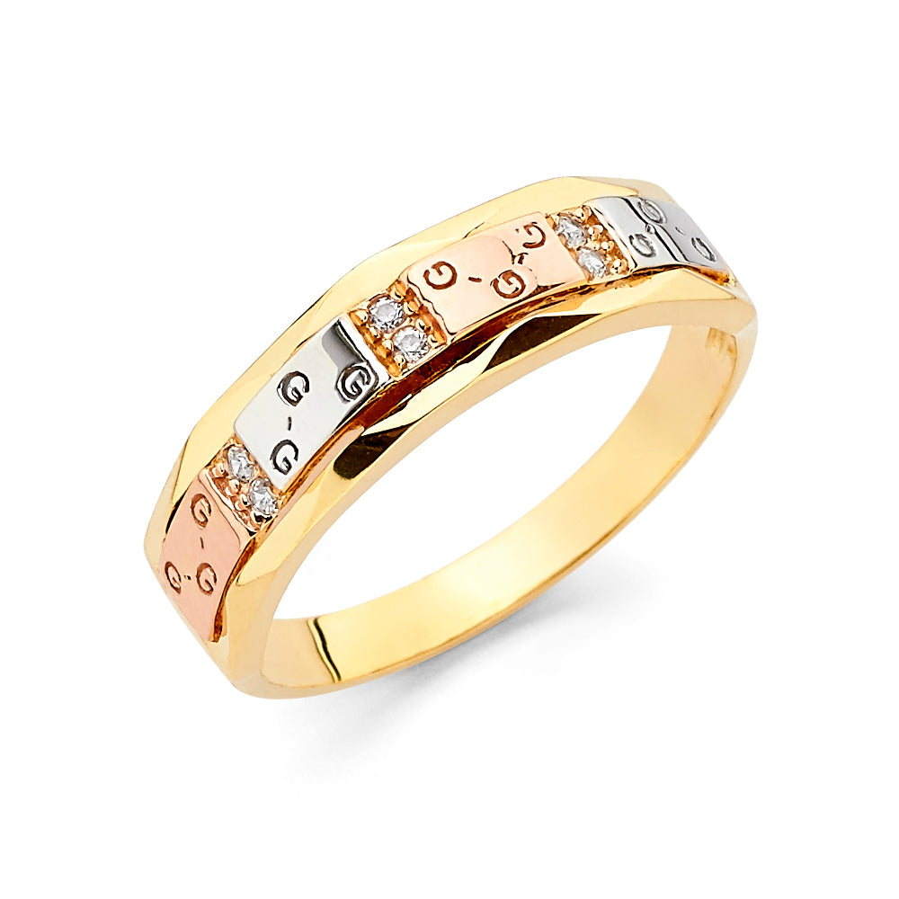 14K Yellow White Rose Gold CZ Ladies Wedding Band