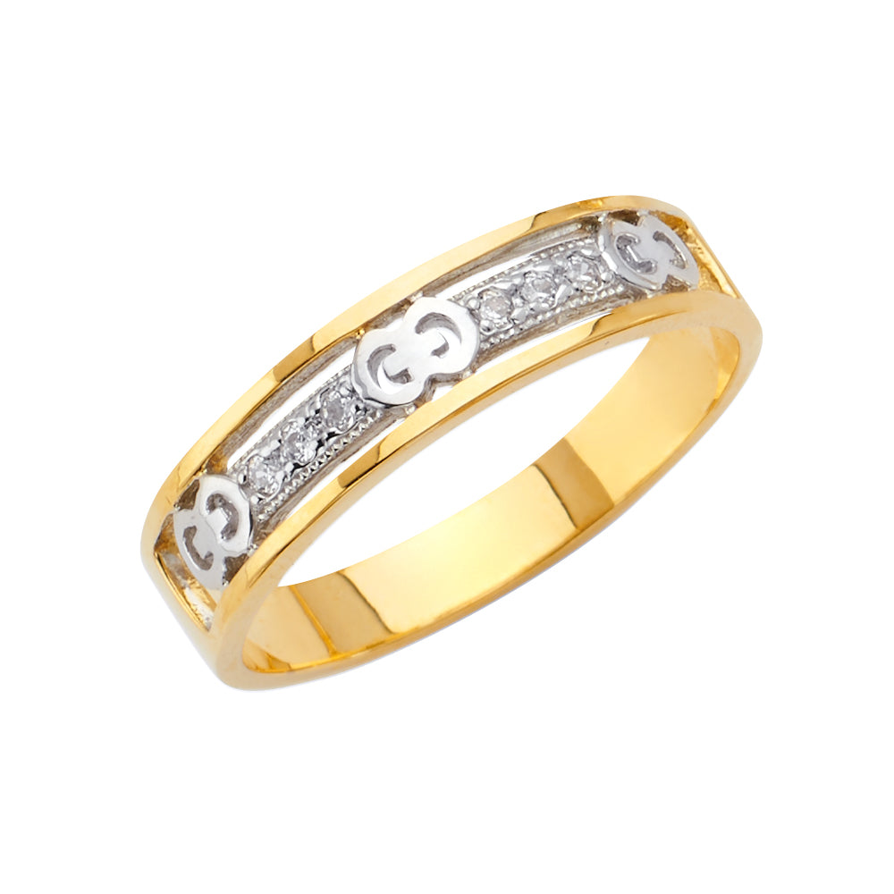 14K Two Tone Gold CZ Mens Wedding Band
