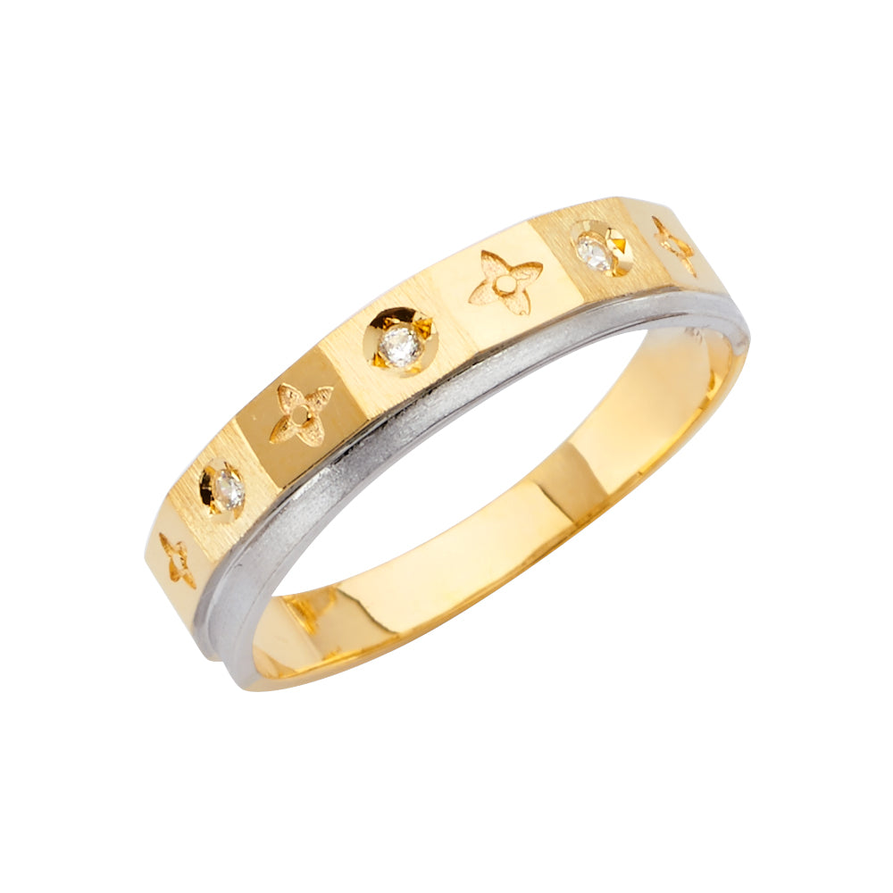 14K Two Tone Gold CZ Mens Wedding Band