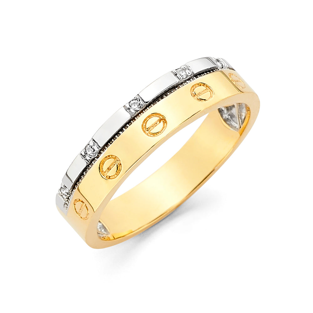 14K Two Tone Gold CZ Ladies Wedding Band
