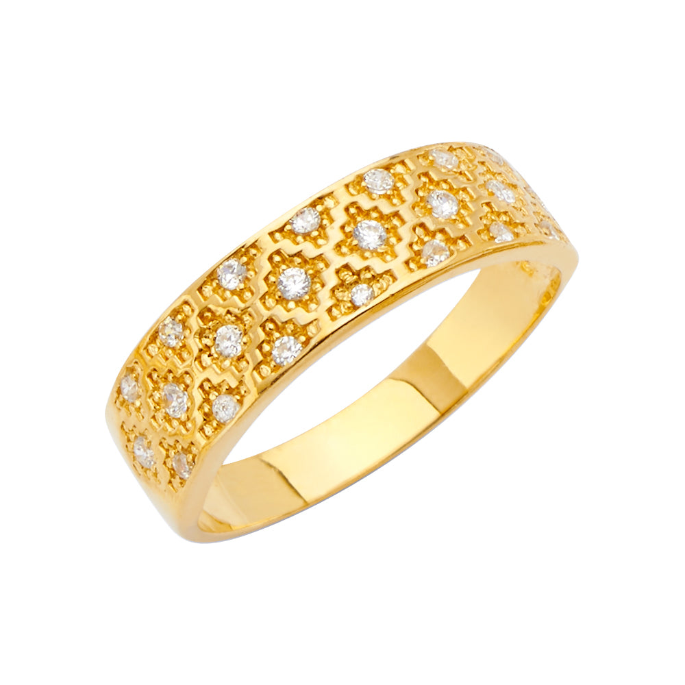 14K Yellow Gold CZ Mens Wedding Band