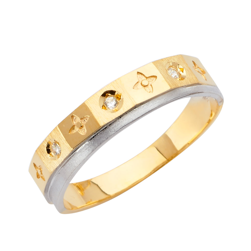 14K Two Tone Gold CZ Mens Wedding Band