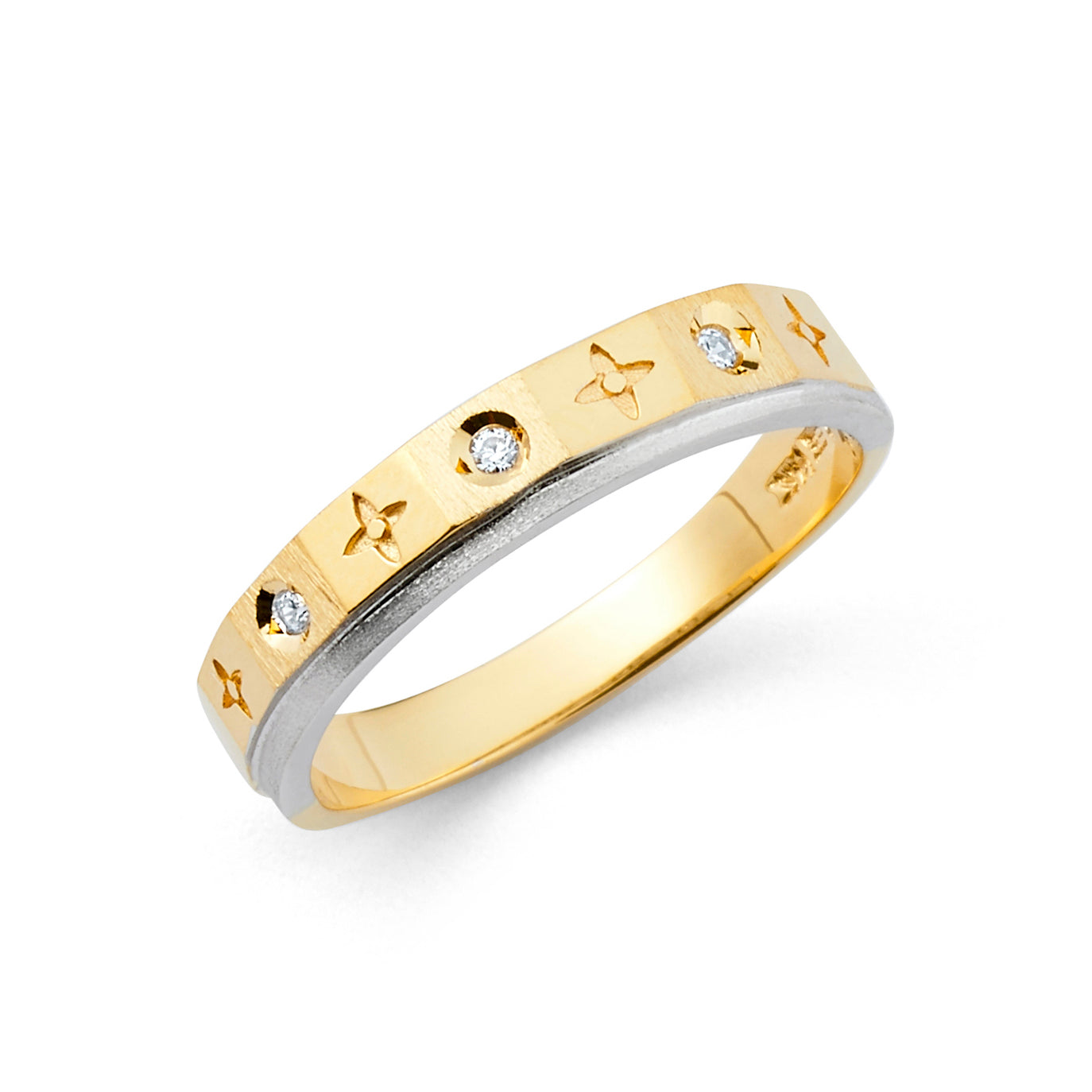 14K Two Tone Gold CZ Ladies Wedding Band
