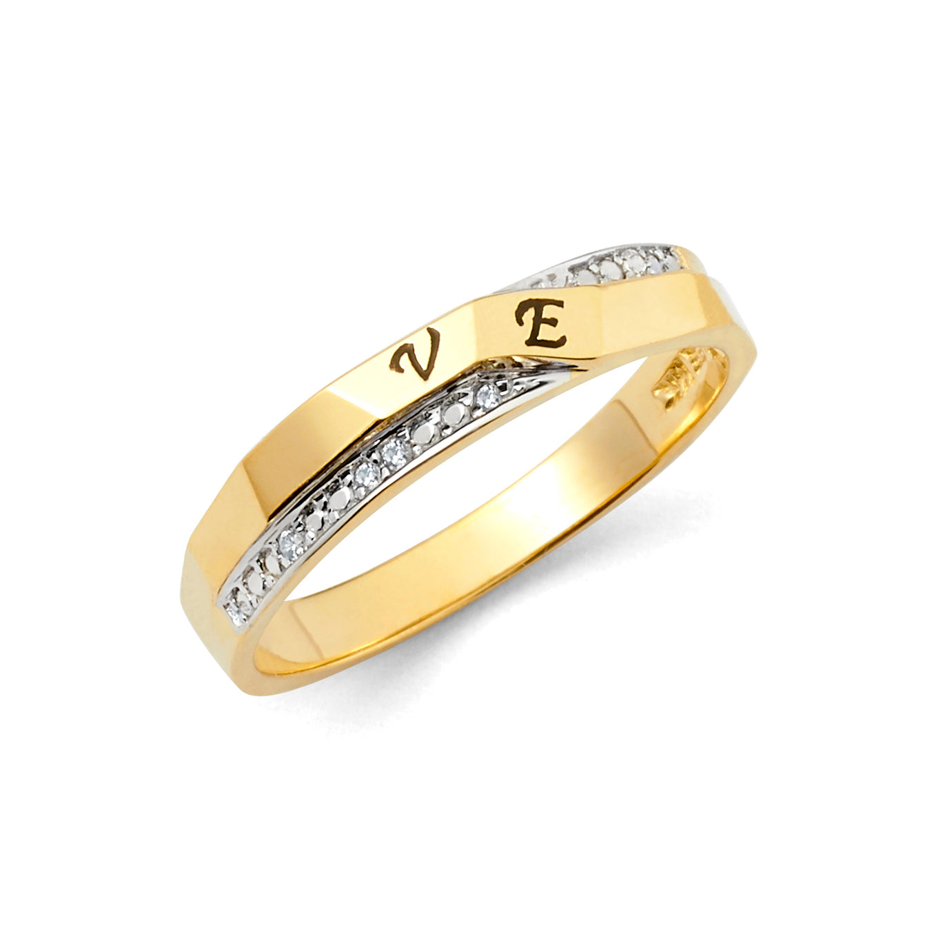 14K Two Tone Gold CZ Ladies Wedding Band
