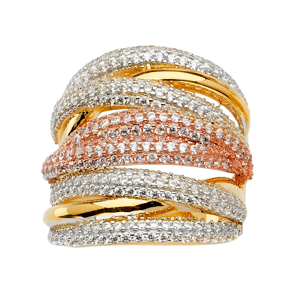 14K Yellow White Rose Gold Fancy CZ Ring