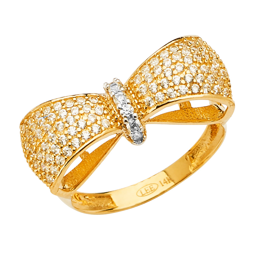 14K Two Tone Gold Bow Tie CZ Ring