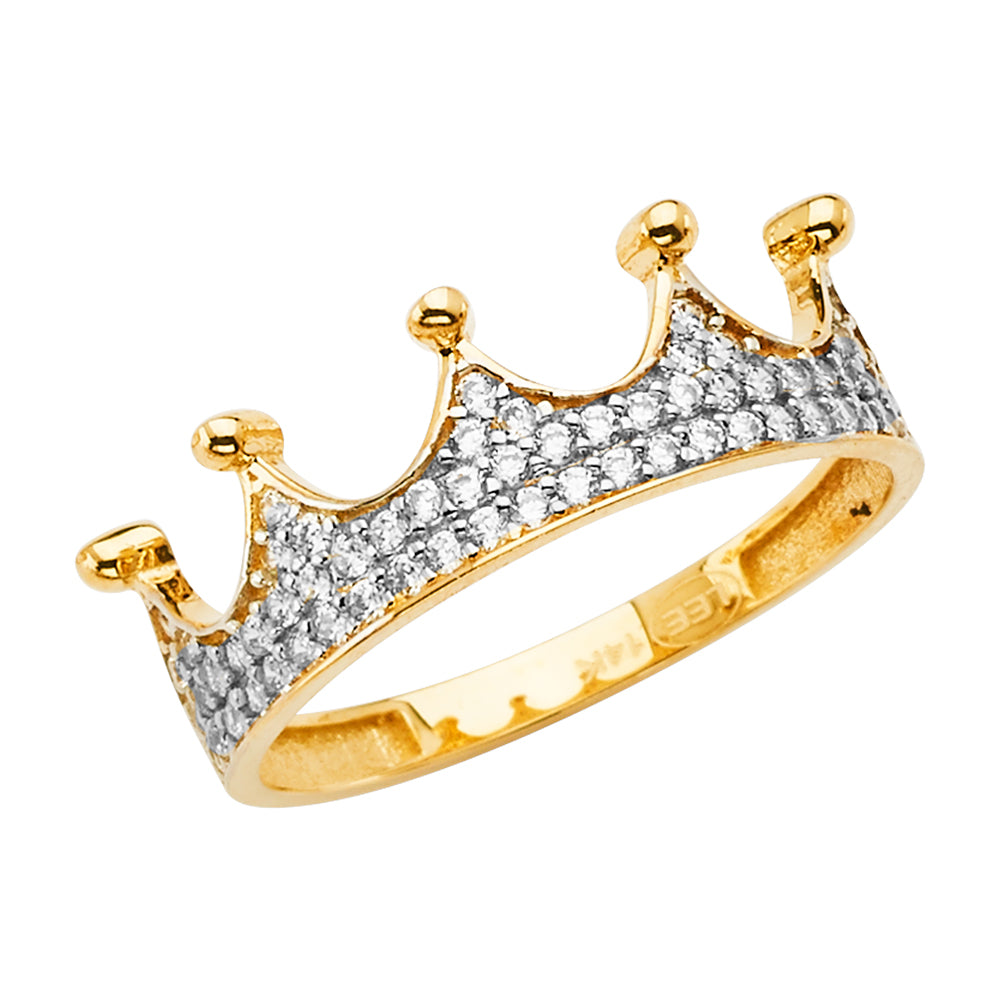14K Two Tone Gold Crown CZ Ring