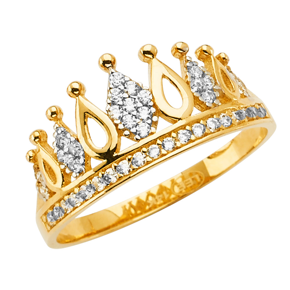 14K Two Tone Gold Crown CZ Ring