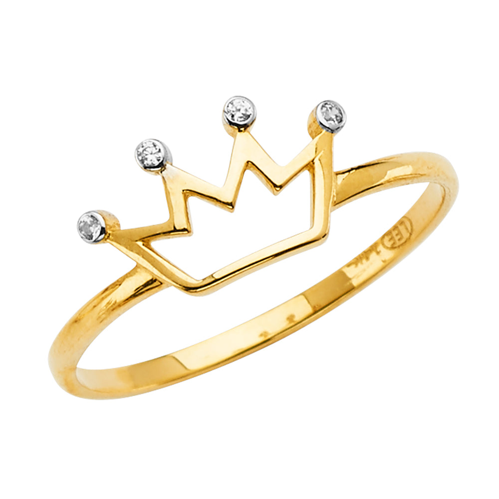 14K Two Tone Gold Crown CZ Ring