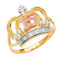 14K Yellow White Rose Gold 15 Years Crown CZ Ring