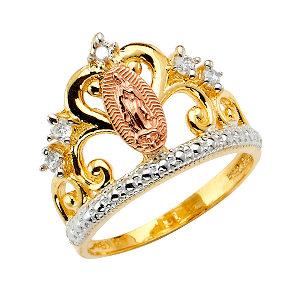 14K Yellow White Rose Gold Guadalupe Crown CZ Ring