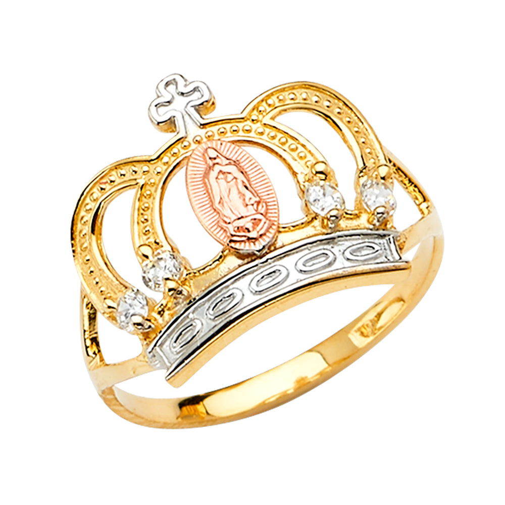 14K Yellow White Rose Gold Guadalupe Crown CZ Ring