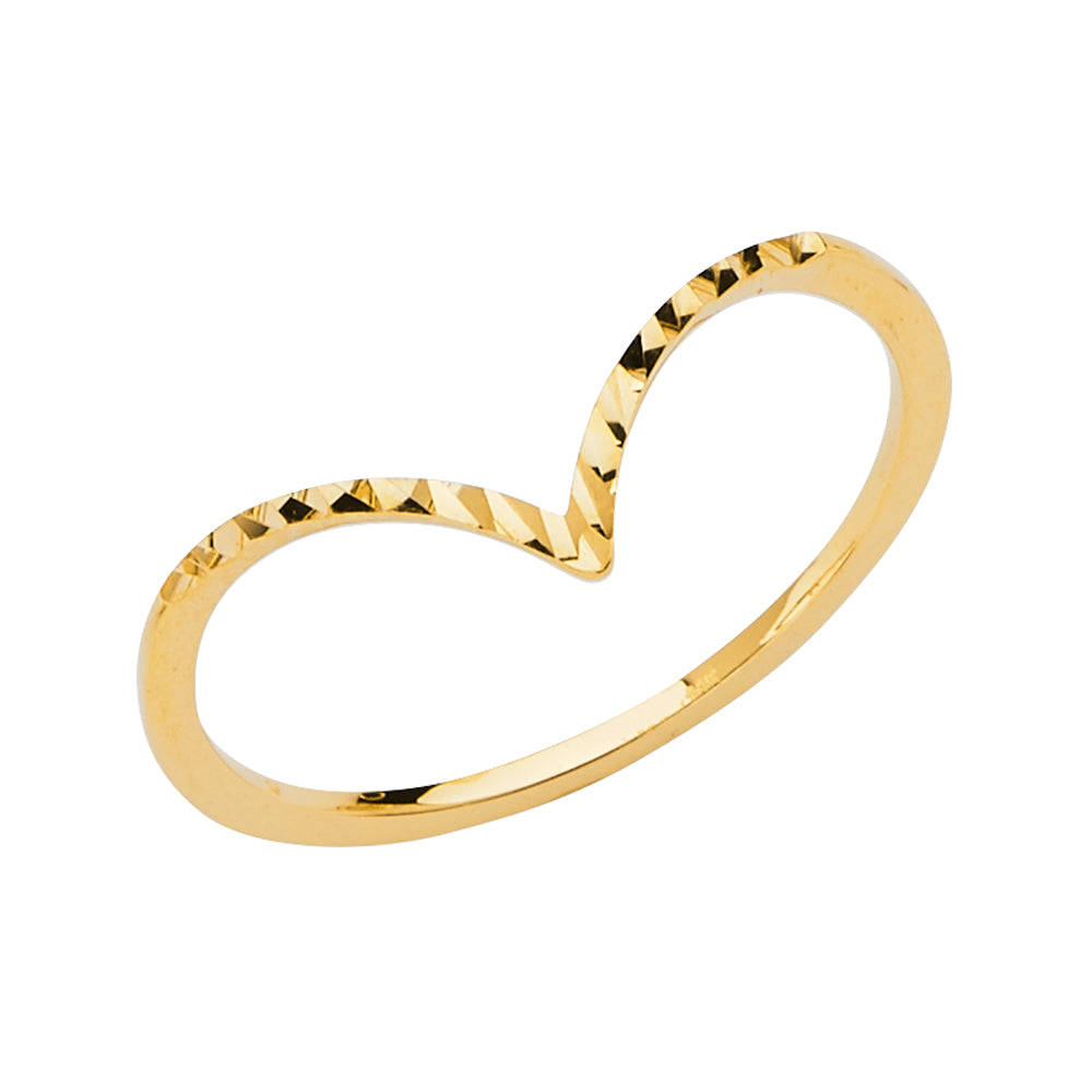 14K Yellow Gold V-Shape Ladies Diamond Cut Band