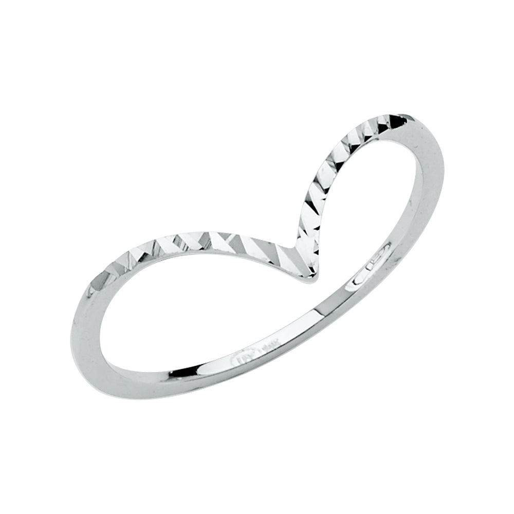 14K White Gold V-Shape Ladies Diamond Cut Band