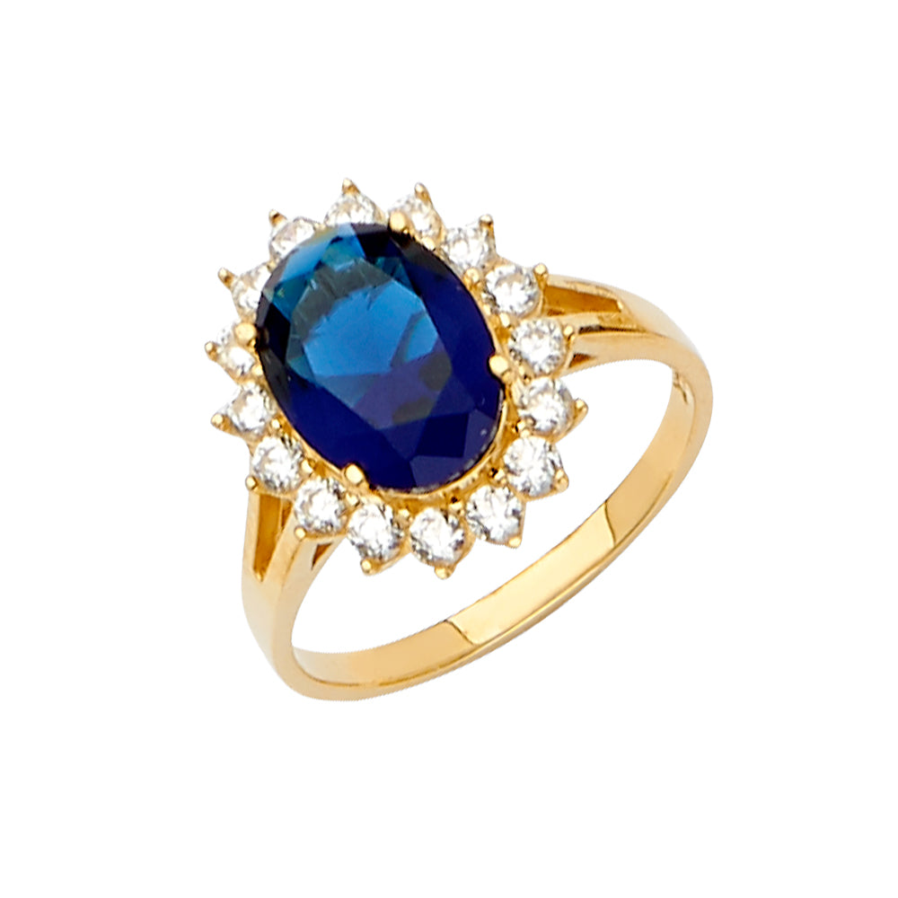 14K Yellow Gold Blue CZ Engagement Ring / Set