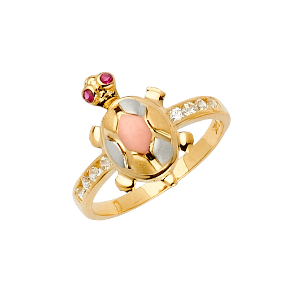 14K Yellow White Rose Goldolor CZ Turtle Ring / Half Set