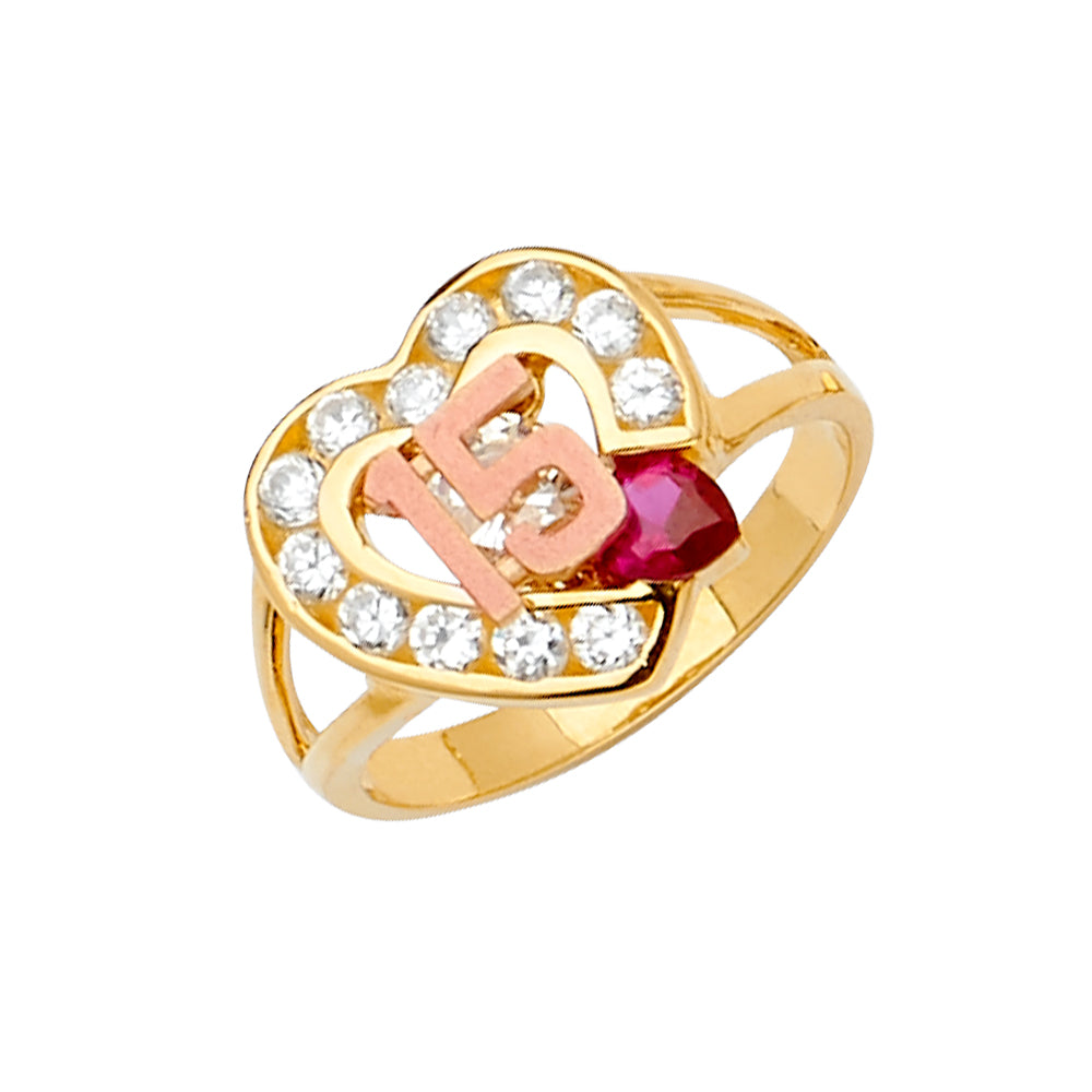 14K Two Tone Goldone CZ 15 Years Ring / Half Set