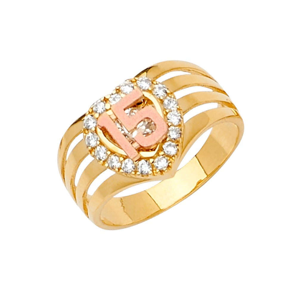 14K Two Tone Goldone CZ 15 Years Ring / Half Set